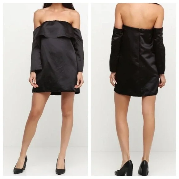 princess polly baby blue dress NEW ZARA Black Taffeta Puff Sleeve On/Off Shoulder Dress (Size XS) main image 1